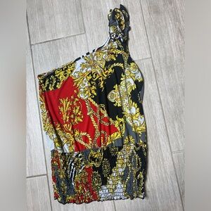 Body Central One Shoulder Baroque Crop Top Y2K Size Medium